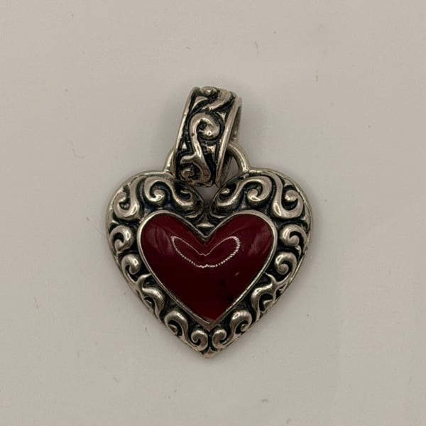 Vintage Sterling Silver Red  Heart Pendant 925