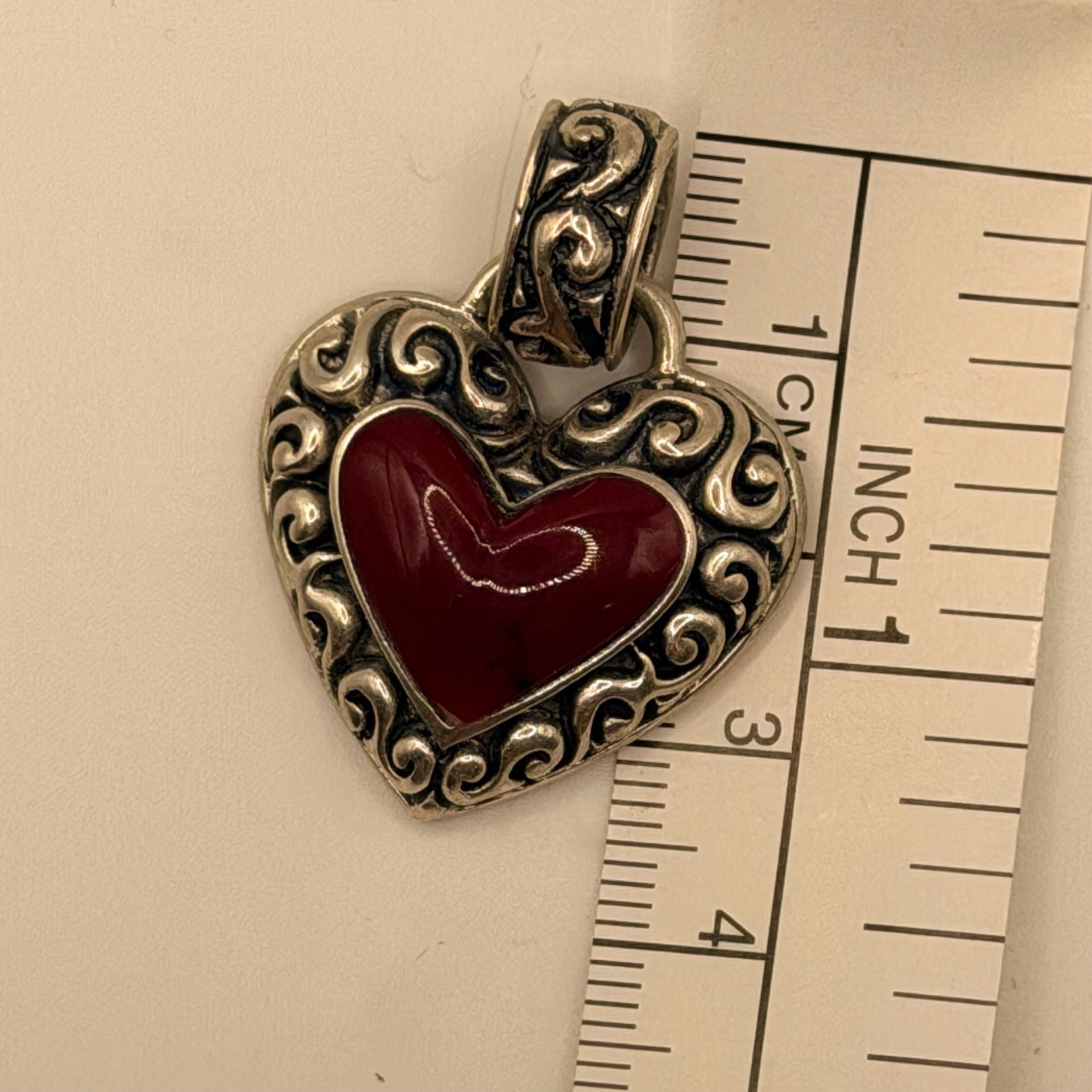 Vintage Sterling Silver Red Heart Pendant 925 5