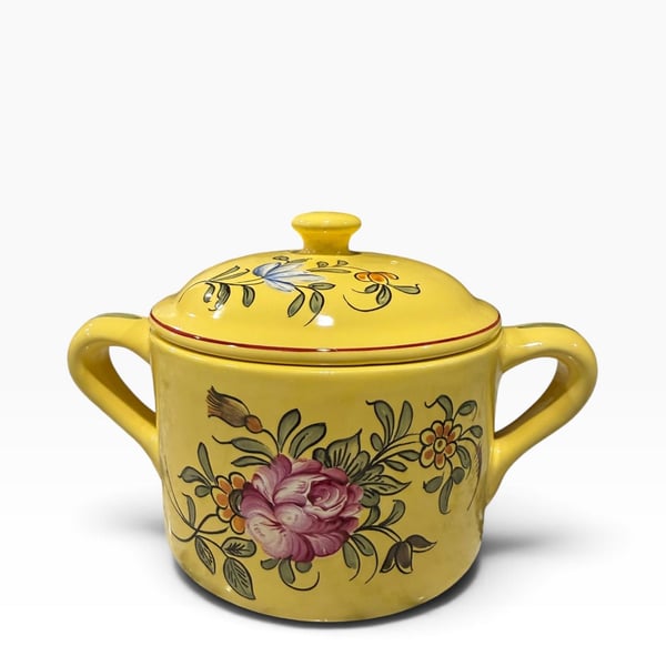 Tiffany & Co. Hand Painted Yellow Ceramic Floral Tureen with Lid and Handles