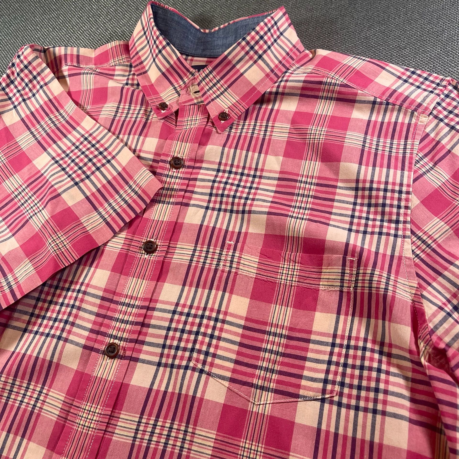Lands' End Plaid Short Sleeve Button-Down Shirt Size L Traditional Fit 7