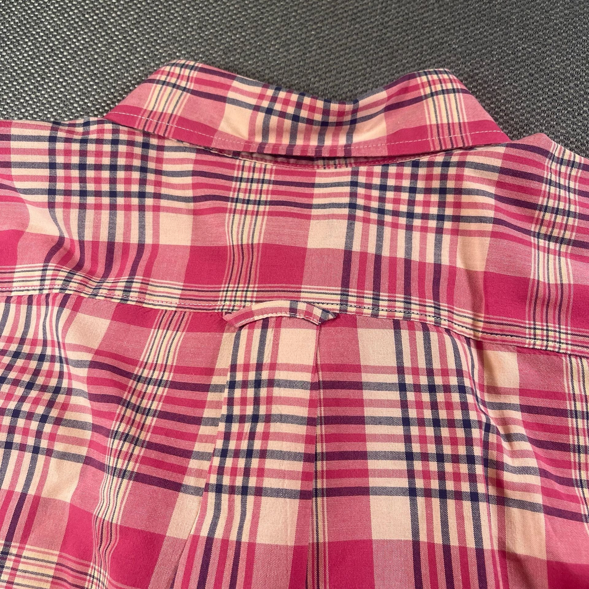 Lands' End Plaid Short Sleeve Button-Down Shirt Size L Traditional Fit 14