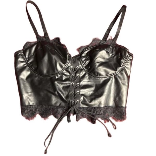 Unbranded Black Faux Leather Lace Trim Corset Top Size S