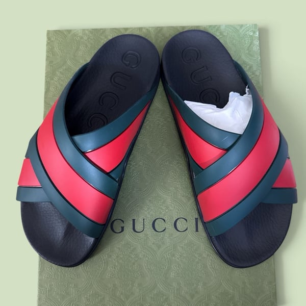 Gucci Web-detail Slides Black Red Green Rubber Sandals