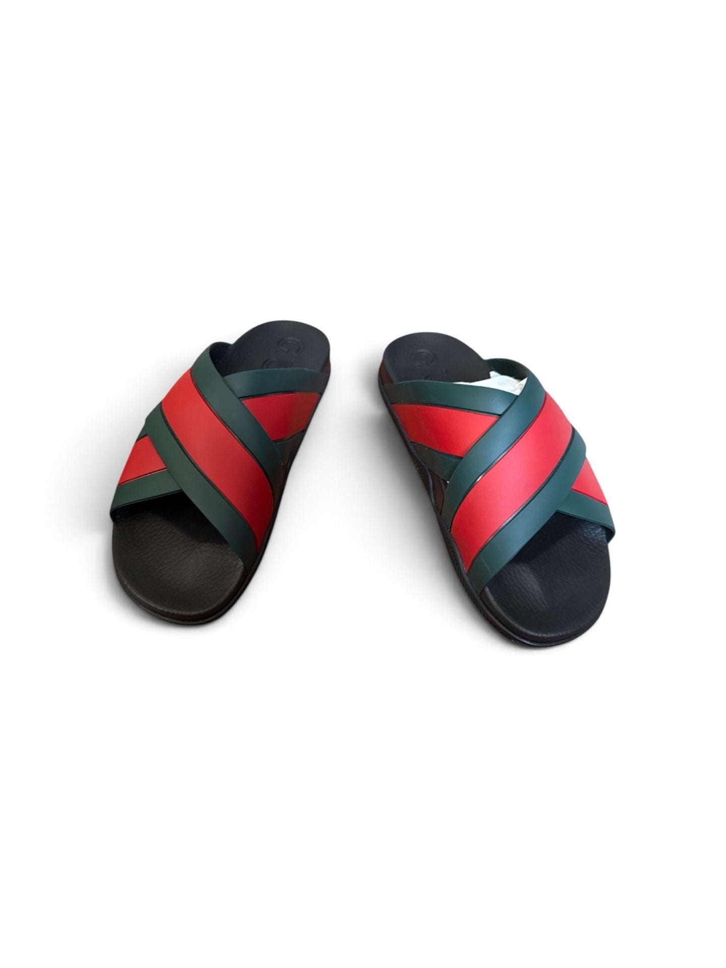 Gucci Web-detail Slides Black Red Green Rubber Sandals 3