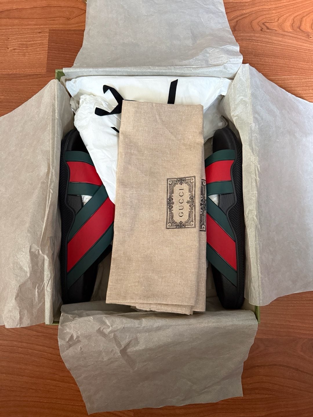 Gucci Web-detail Slides Black Red Green Rubber Sandals 4