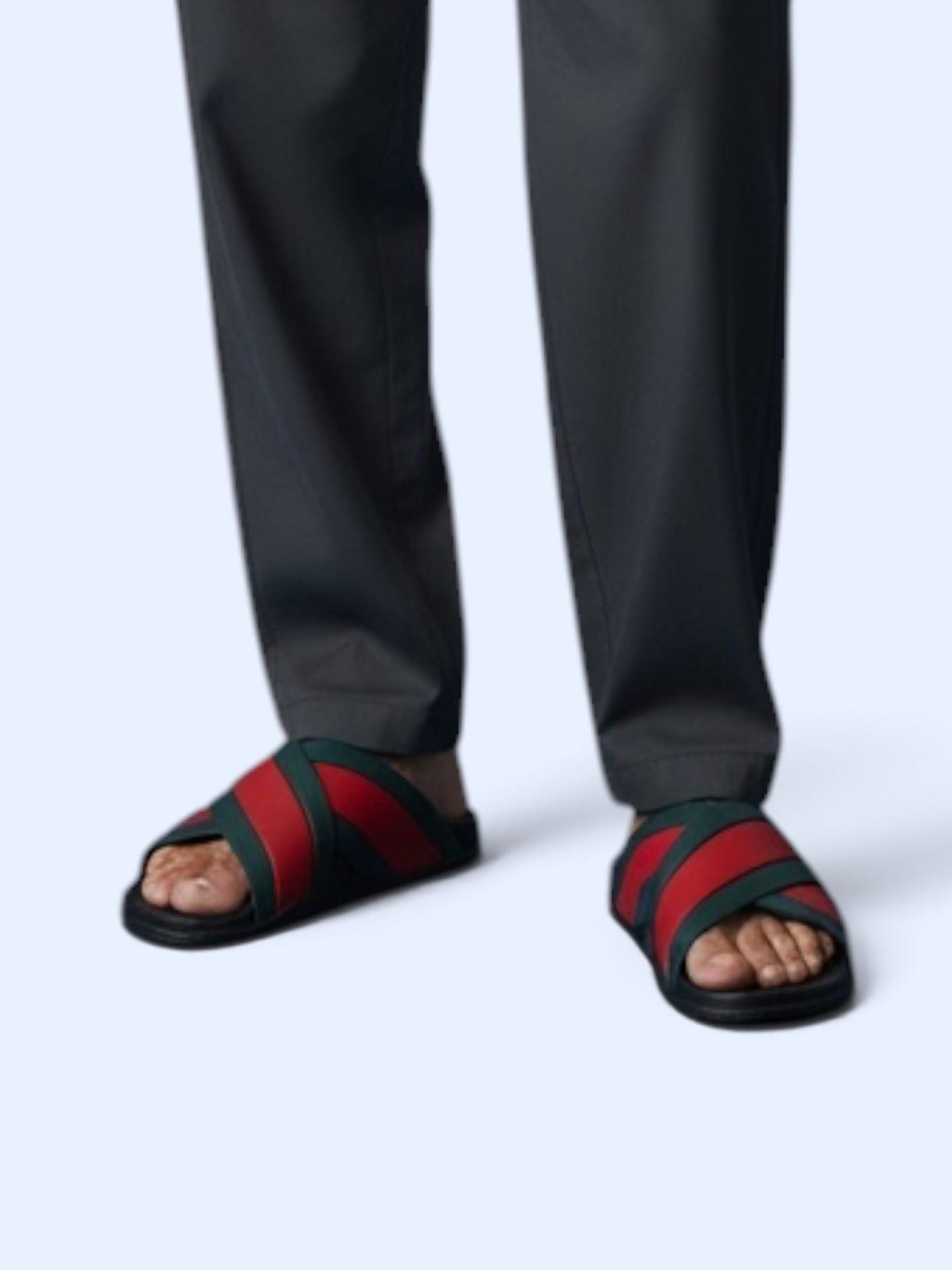 Gucci Web-detail Slides Black Red Green Rubber Sandals 5