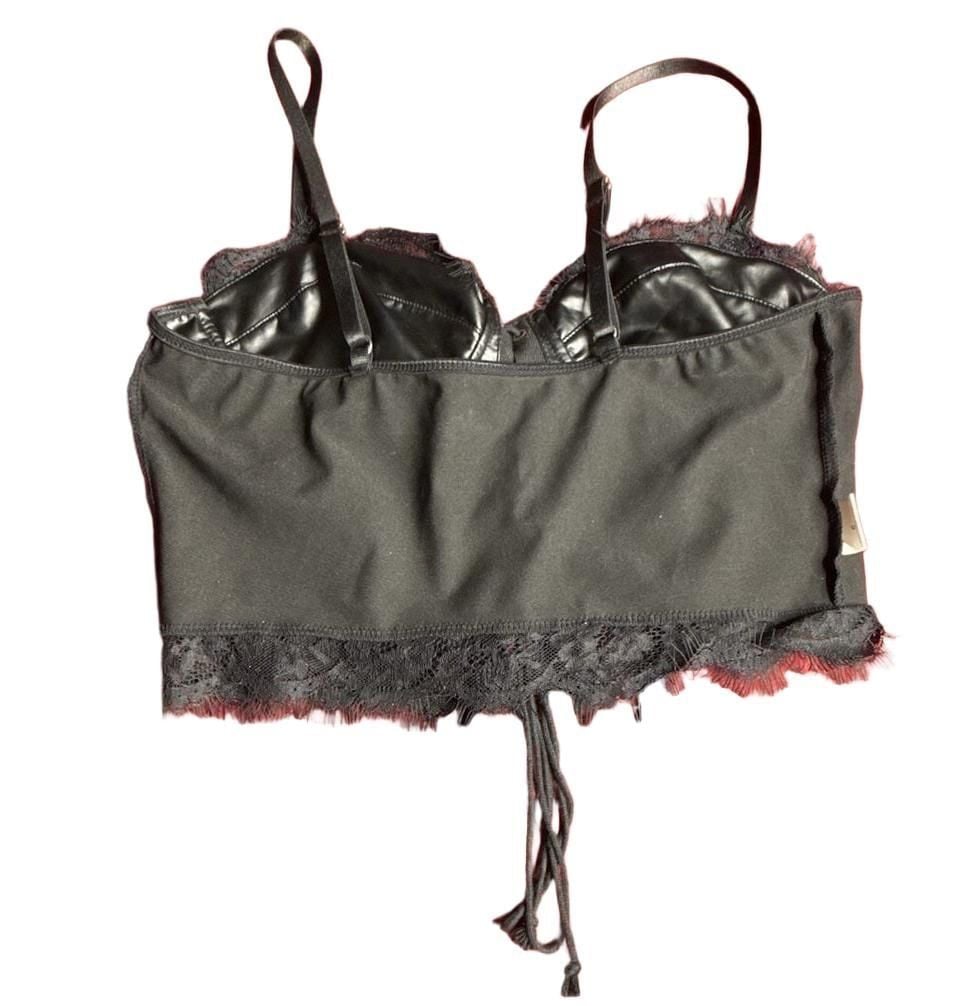 Unbranded Black Faux Leather Lace Trim Corset Top Size S 4