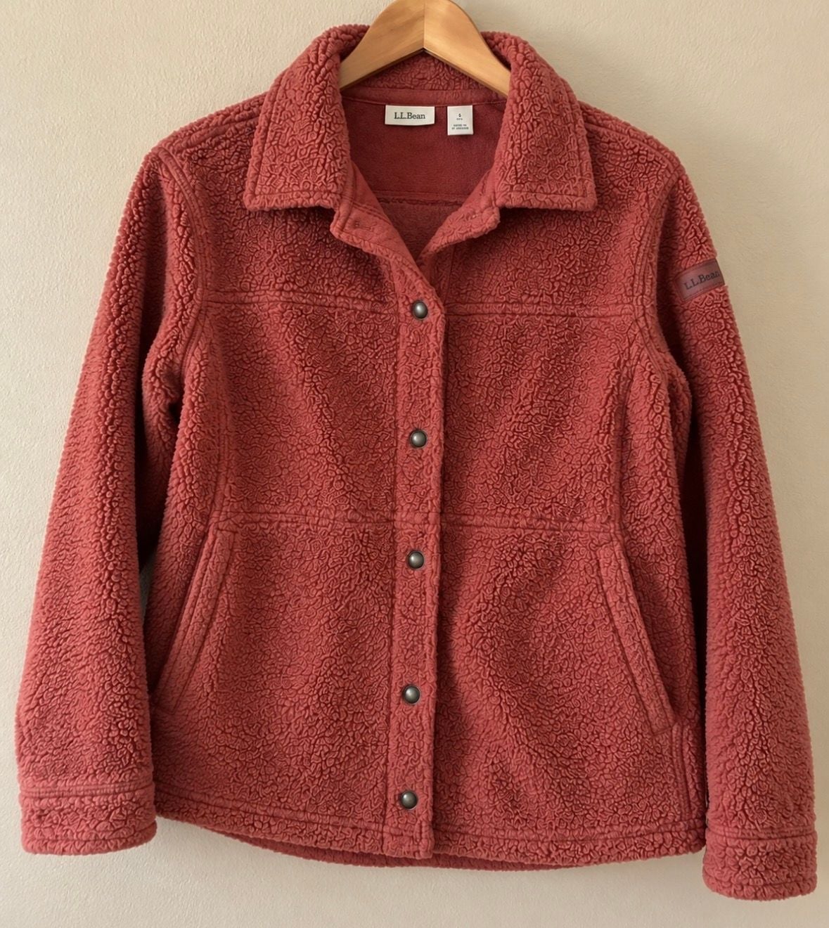 L.L.Bean Women’s Sherpa Fleece Jacket Snap Front Dusty Rose Pink Size Small 2