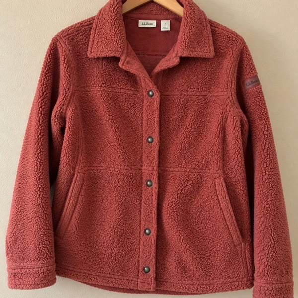 L.L.Bean Women’s Sherpa Fleece Jacket Snap Front Dusty Rose Pink Size Small