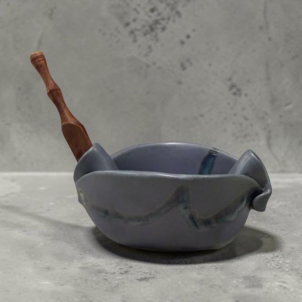Hilborn Handcrafted Ceramic Bowl with Wood Knife and Glaze