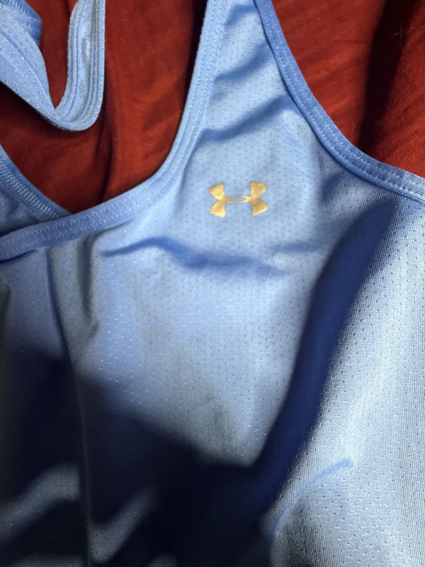 Under Armour HeatGear Armour Racer Tank Size S Blue Athletic Workout Top with 4