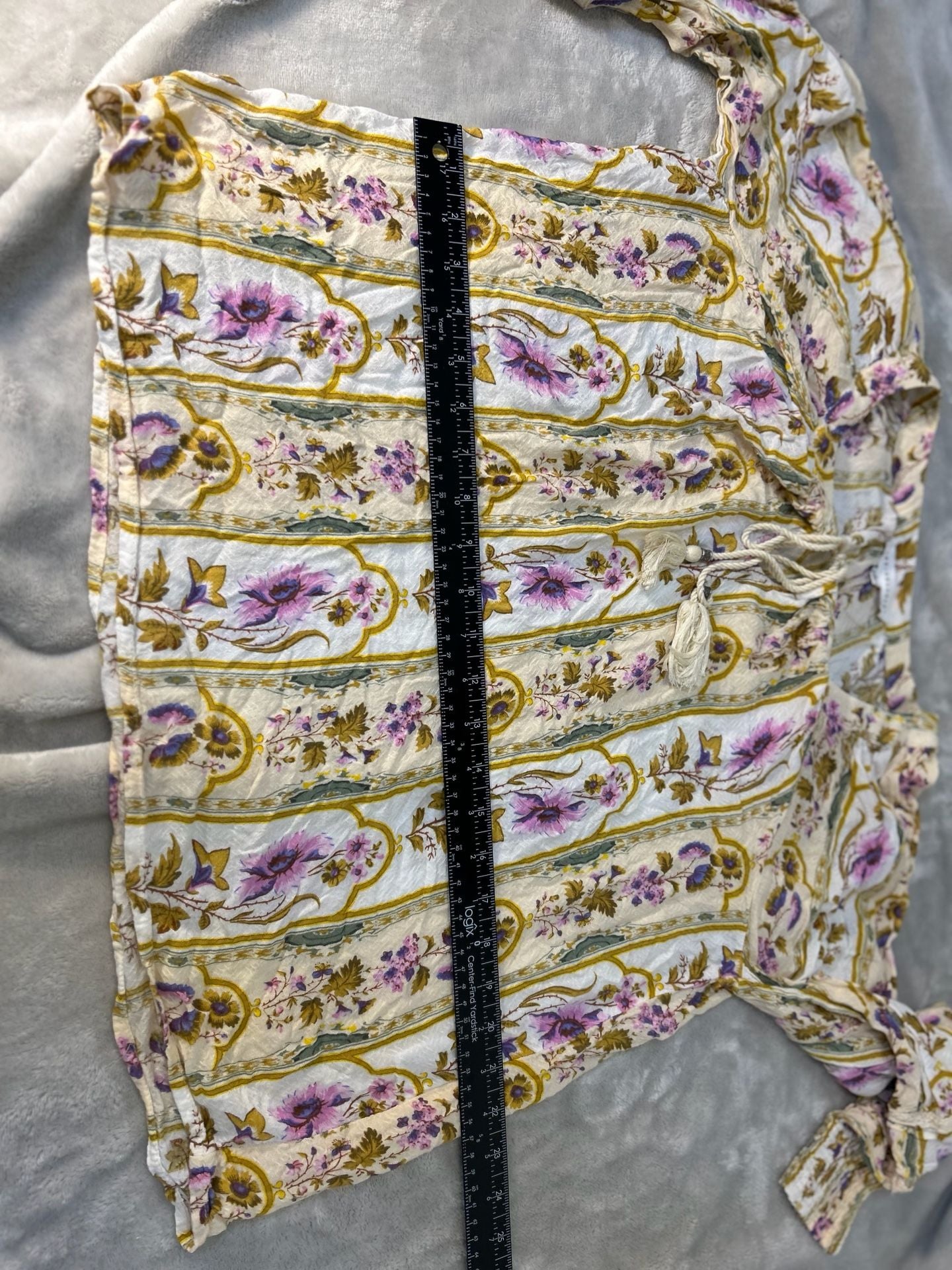 Jane + Delancey Floral Top Blouse Size M Tie Neck Long Sleeve Flowy Cottage 14