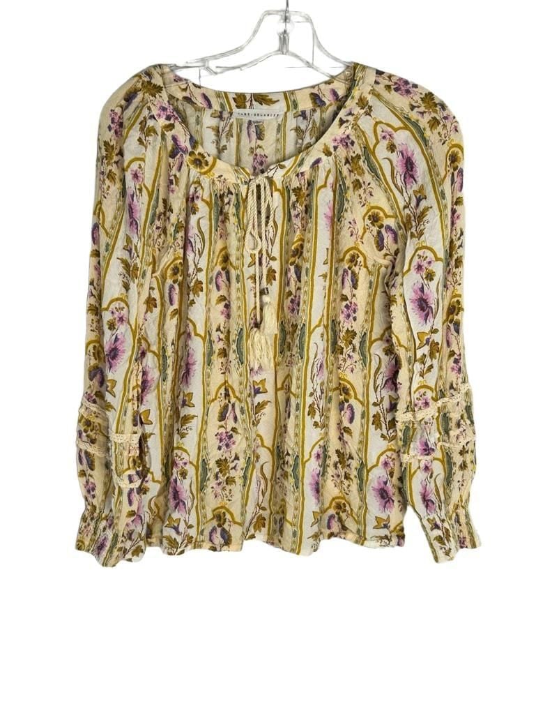 Jane + Delancey Floral Top Blouse Size M Tie Neck Long Sleeve Flowy Cottage 2