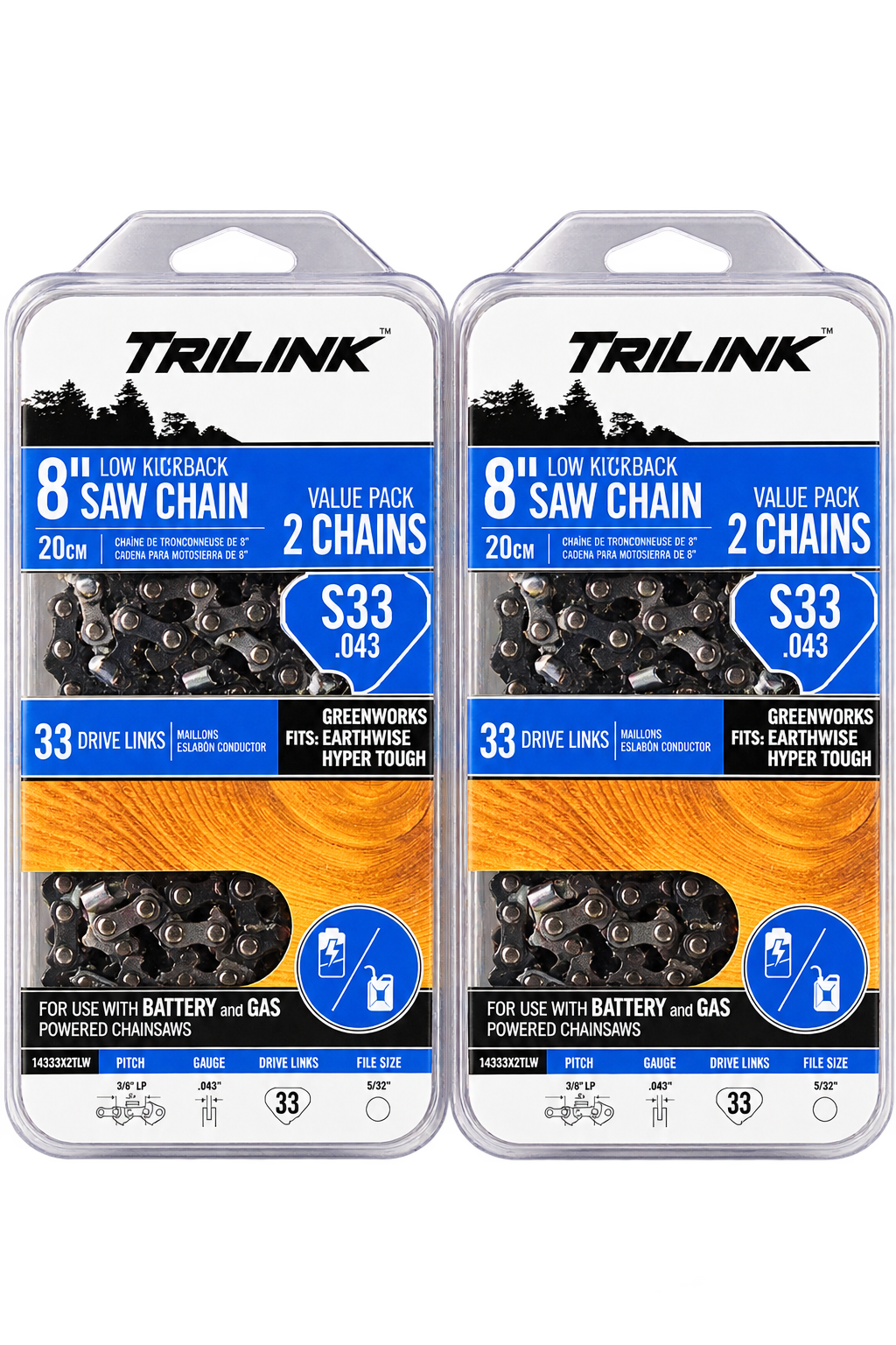 TriLink 8 Inch S33 Saw Chain Value Pack 2 Chains 1