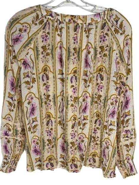 Jane + Delancey Floral Top Blouse Size M Tie Neck Long Sleeve Flowy Cottage 8