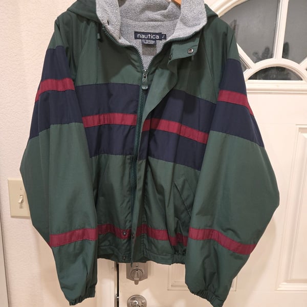 Nautica Colorblock Jacket Size XL Green Navy Red Vintage 90s Fleece Lined