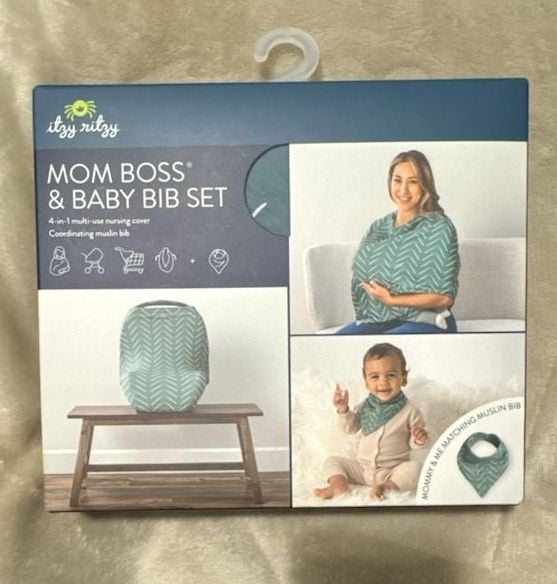 Itzy Ritzy Mom Boss & Baby Bib Set Sage Mudcloth 1