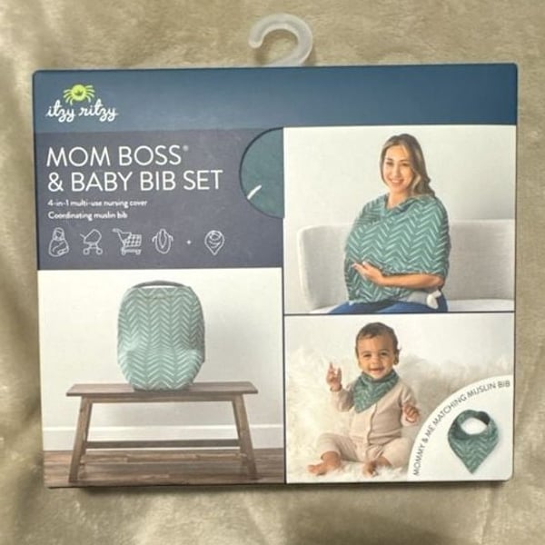 Itzy Ritzy Mom Boss & Baby Bib Set Sage Mudcloth