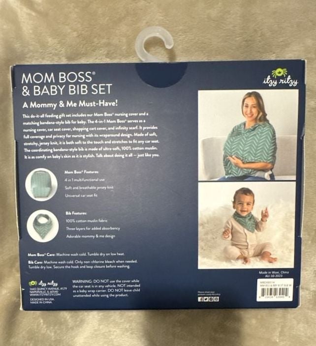 Itzy Ritzy Mom Boss & Baby Bib Set Sage Mudcloth 2