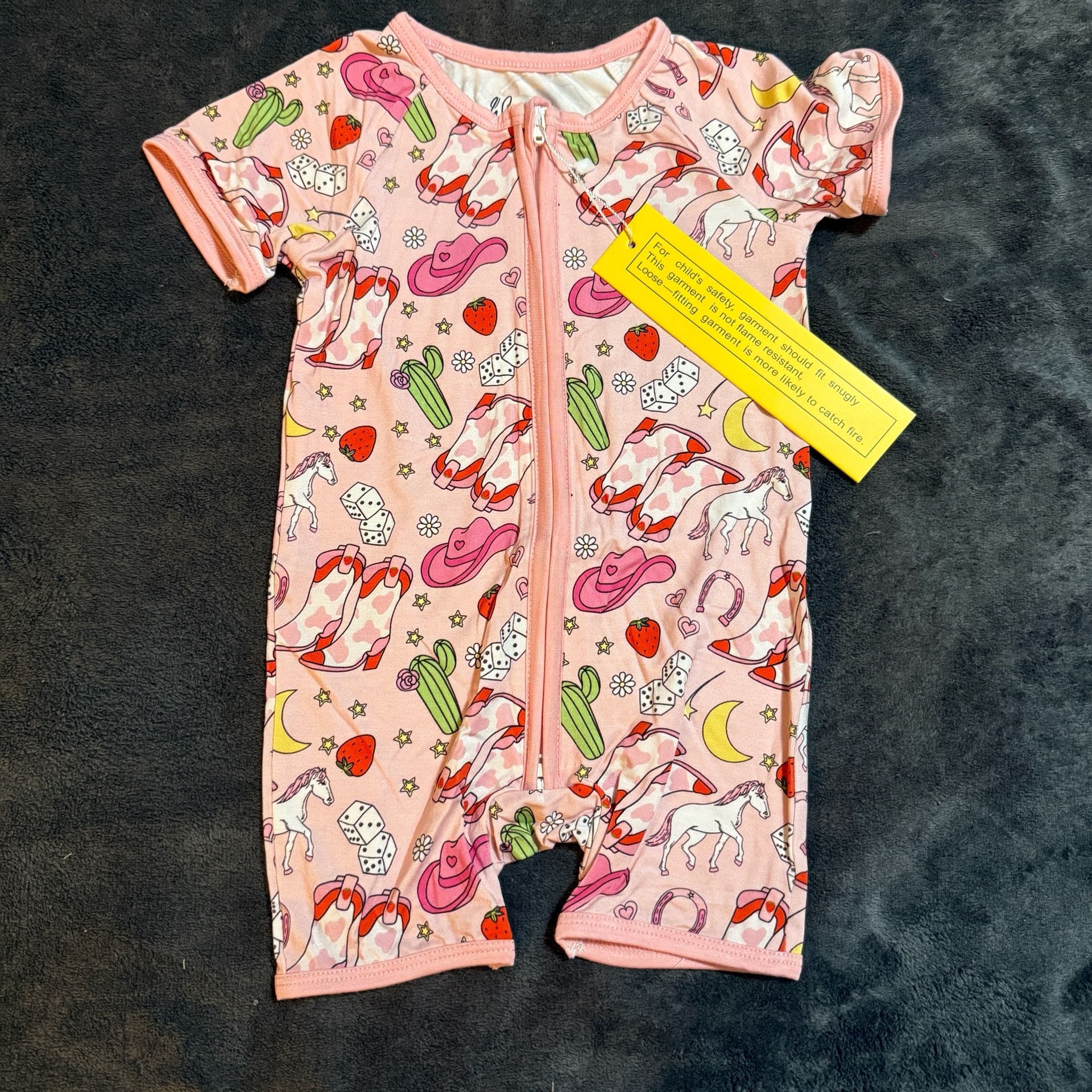 Weiwei Baby Romper Size 6-12M Pink Cowboy Boot Print Zippy Shortie 2