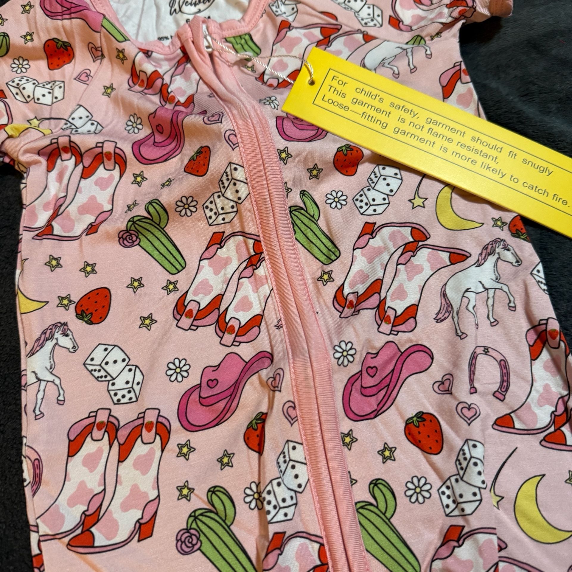 Weiwei Baby Romper Size 6-12M Pink Cowboy Boot Print Zippy Shortie 4