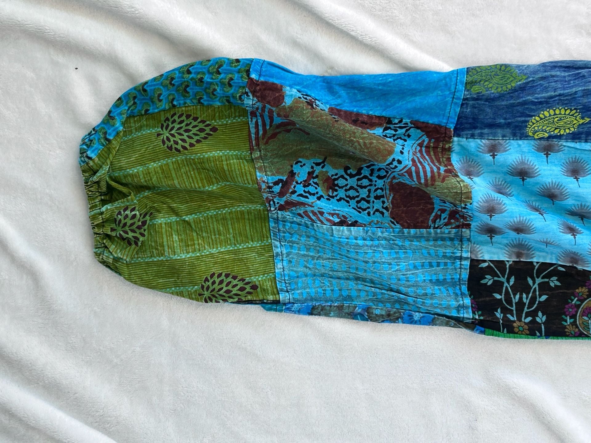 NWT Nicks Imports Patchwork Harem Pants Blue Boho Hippie Festival Style 5