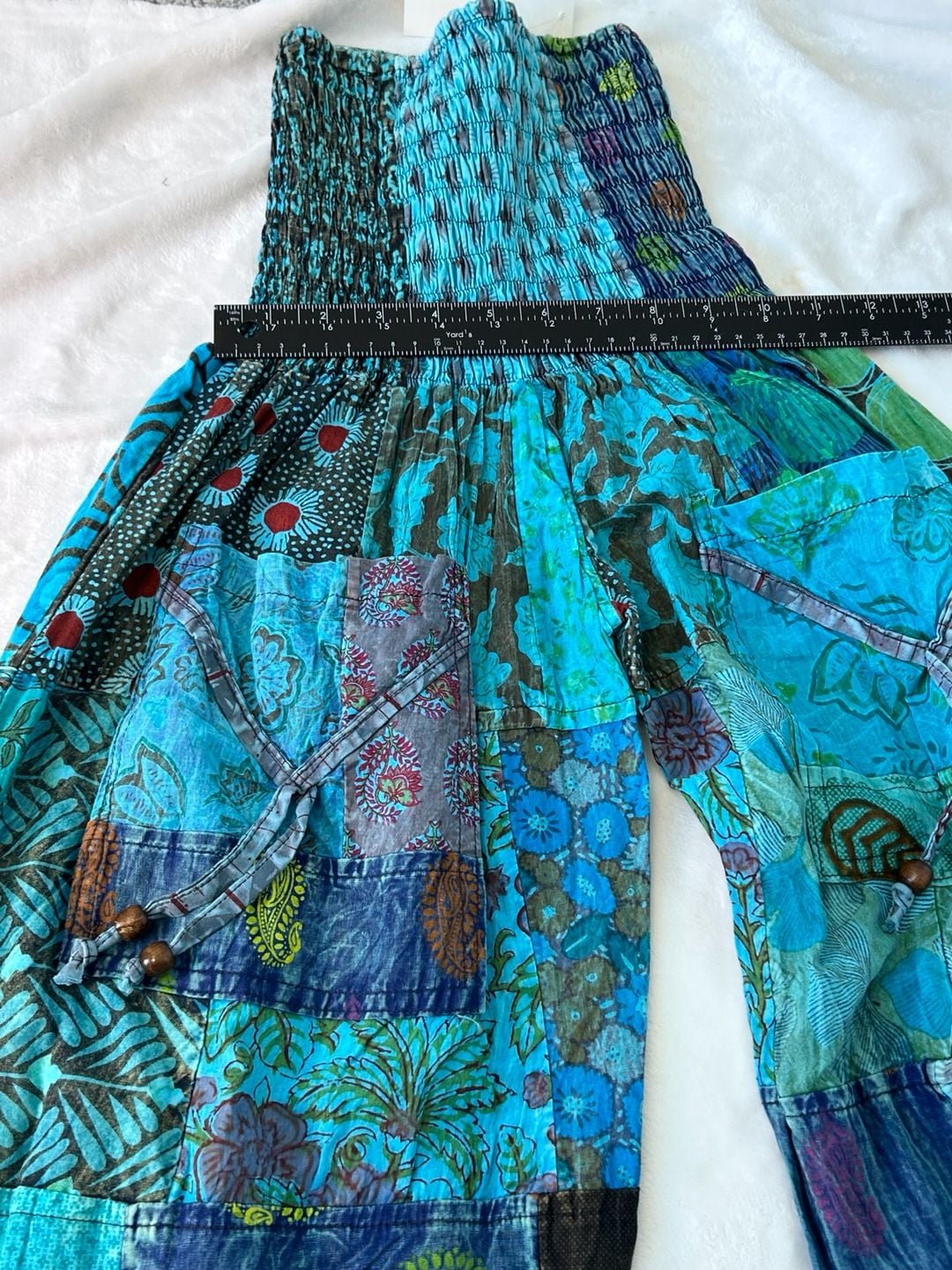 NWT Nicks Imports Patchwork Harem Pants Blue Boho Hippie Festival Style 8
