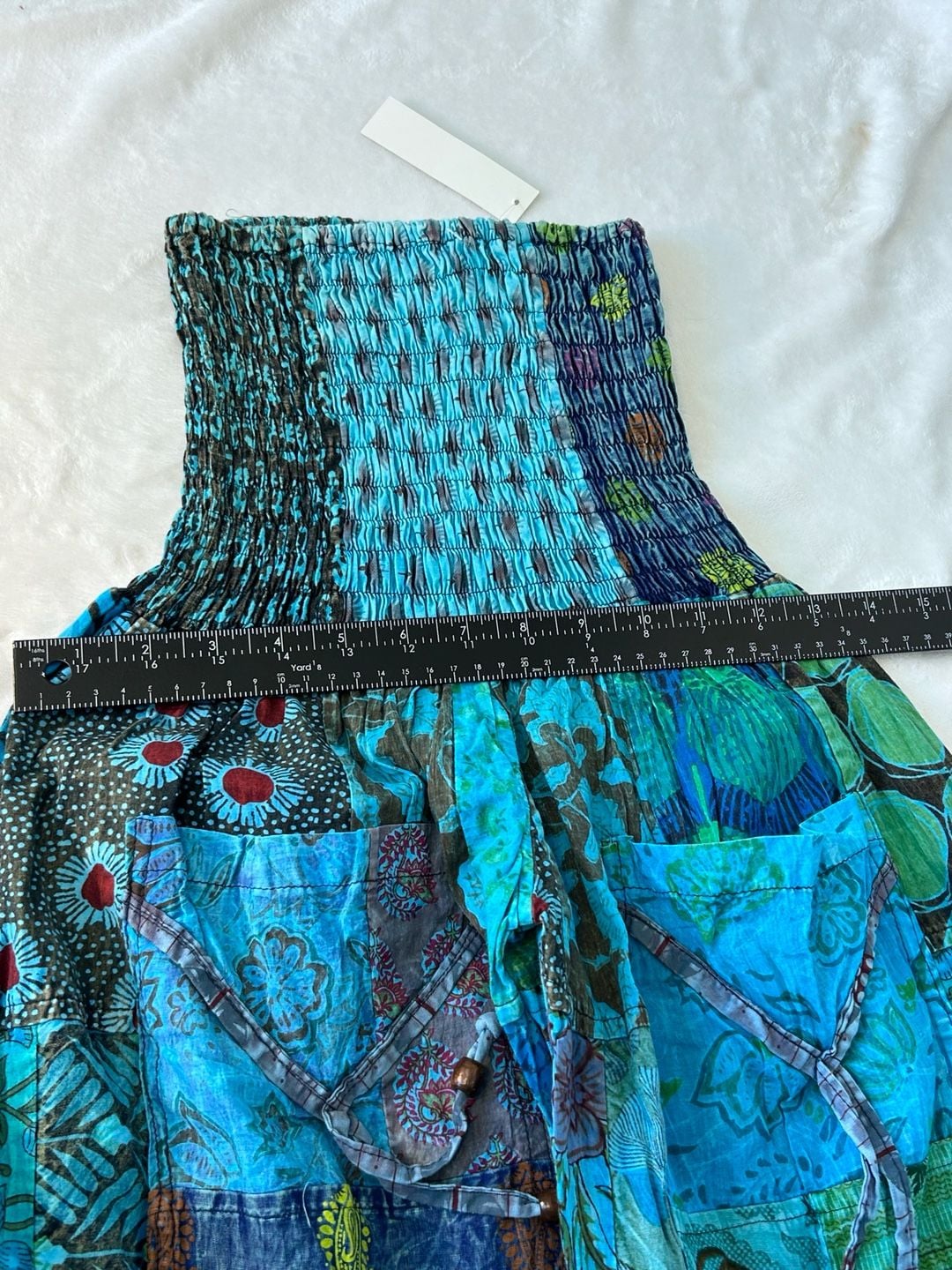 NWT Nicks Imports Patchwork Harem Pants Blue Boho Hippie Festival Style 9
