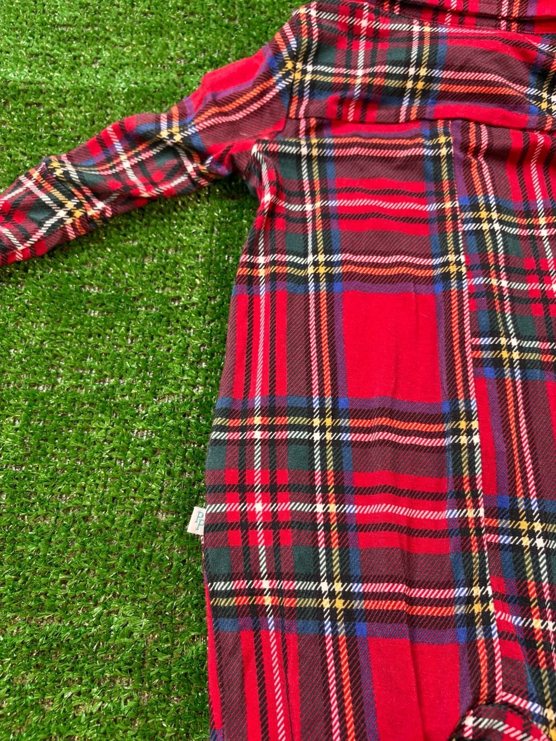 Posh Peanut Red Tartan Plaid Romper Size 3-6 Mos Buttons Collar Footie 9