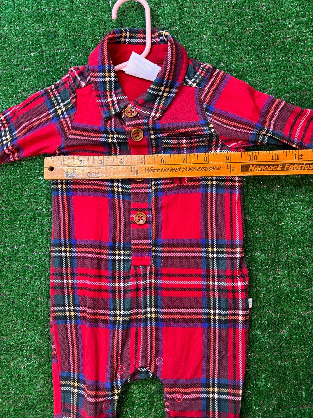 Posh Peanut Red Tartan Plaid Romper Size 3-6 Mos Buttons Collar Footie 11