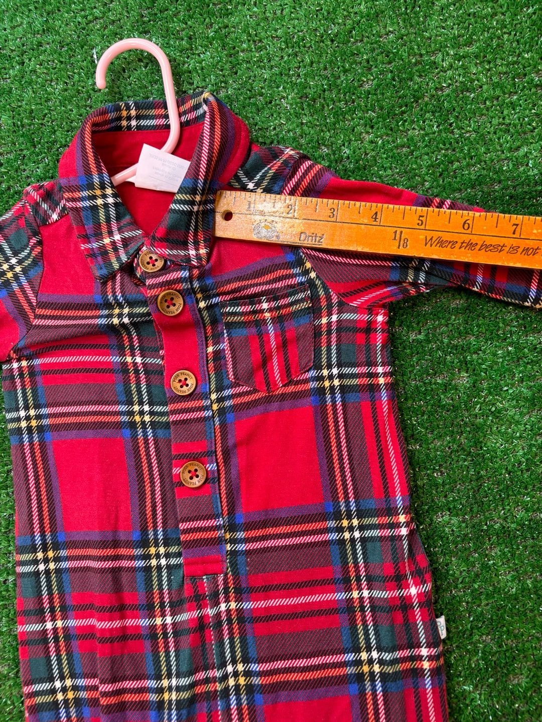 Posh Peanut Red Tartan Plaid Romper Size 3-6 Mos Buttons Collar Footie 12