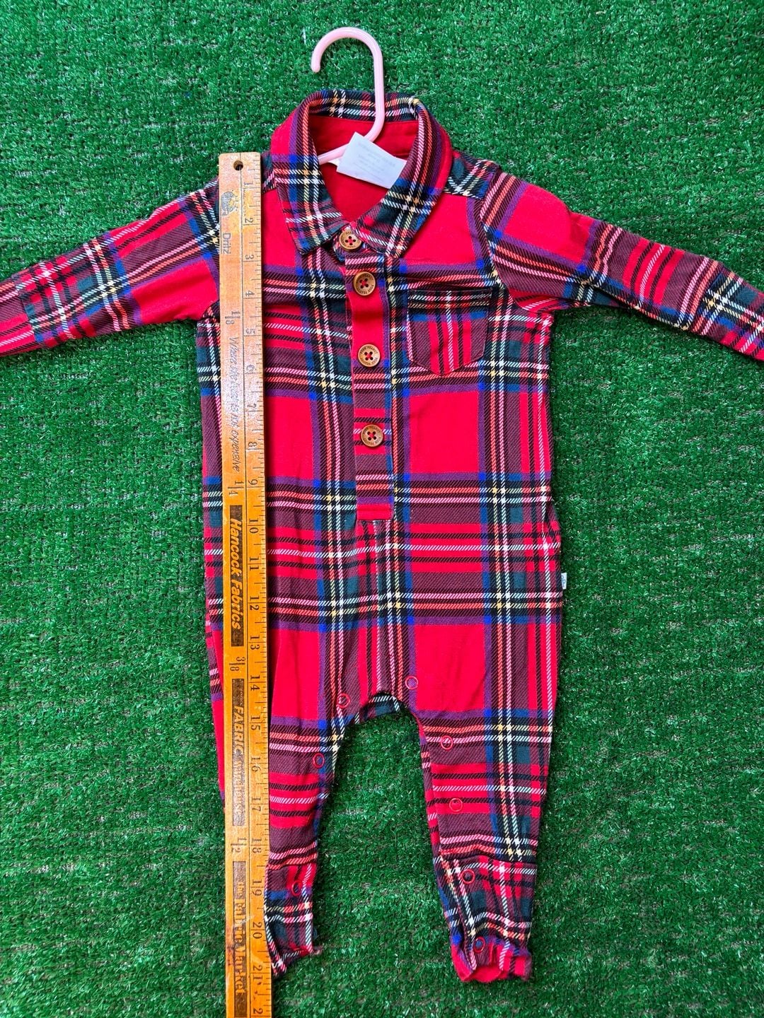 Posh Peanut Red Tartan Plaid Romper Size 3-6 Mos Buttons Collar Footie 13
