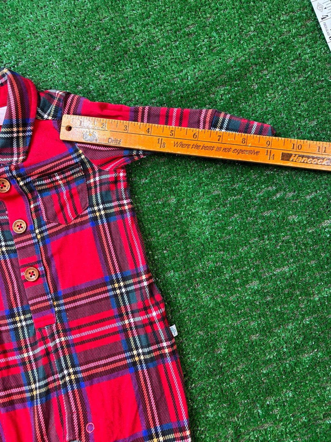 Posh Peanut Red Tartan Plaid Romper Size 3-6 Mos Buttons Collar Footie 14