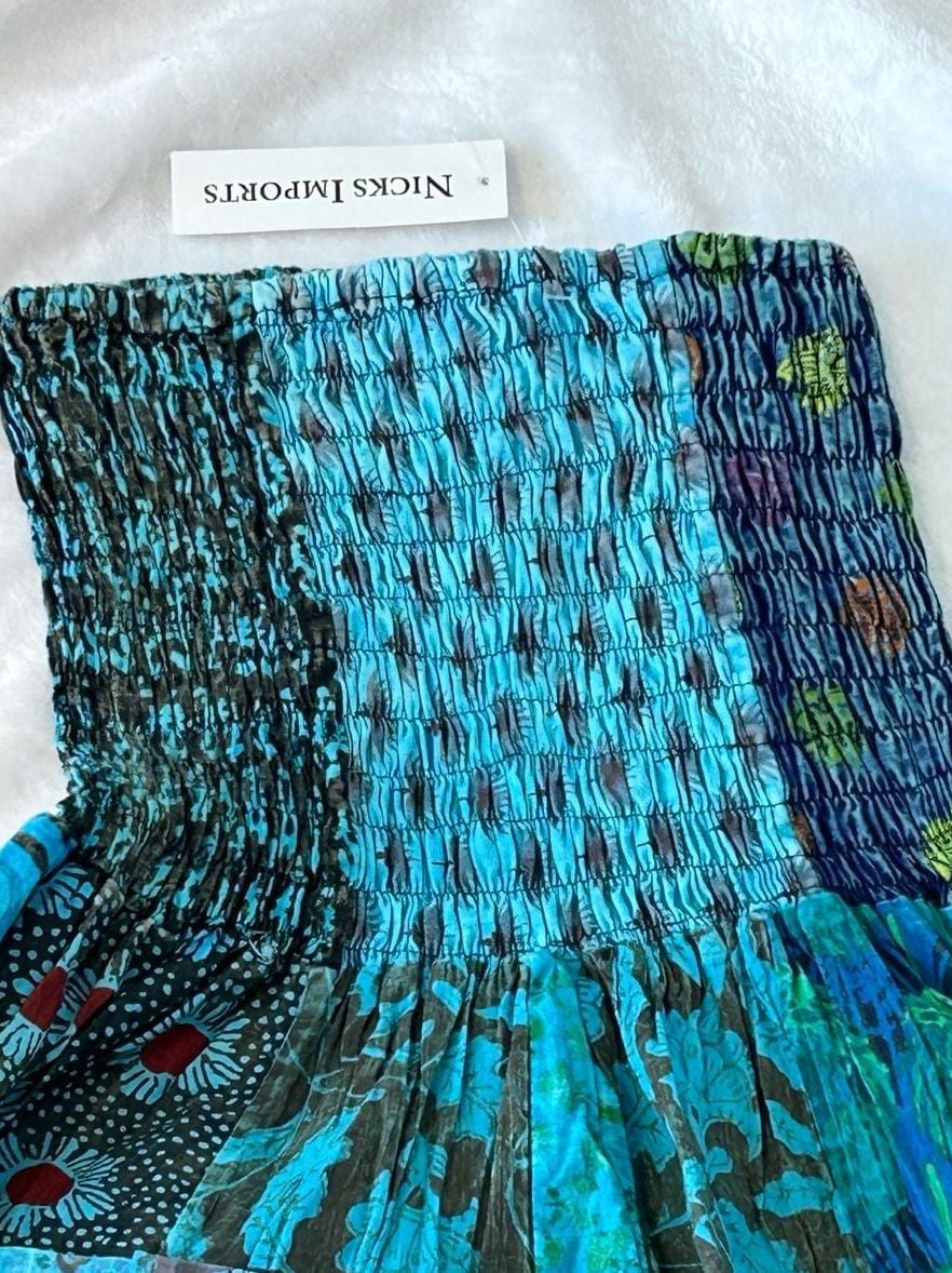 NWT Nicks Imports Patchwork Harem Pants Blue Boho Hippie Festival Style 3