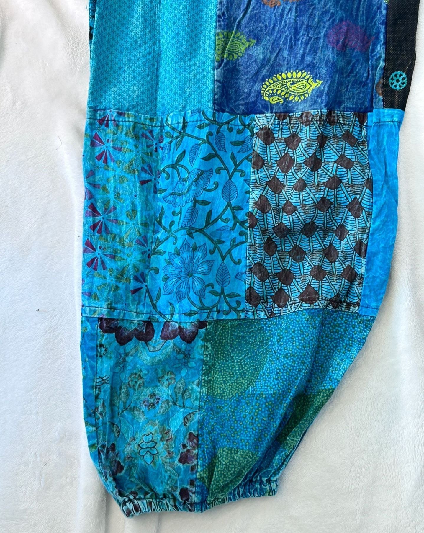 NWT Nicks Imports Patchwork Harem Pants Blue Boho Hippie Festival Style 4