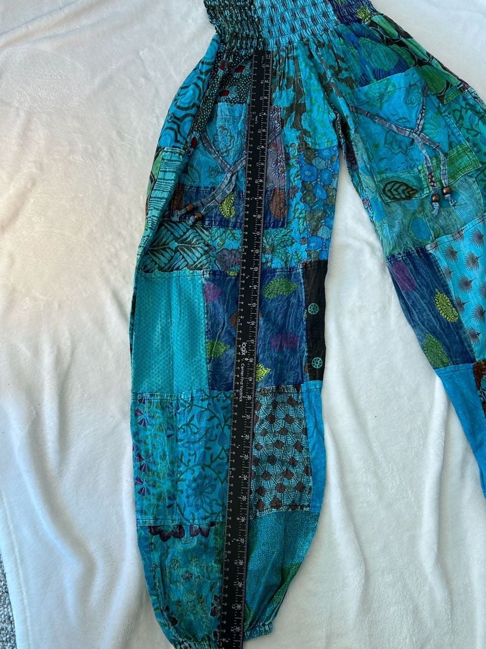 NWT Nicks Imports Patchwork Harem Pants Blue Boho Hippie Festival Style 7