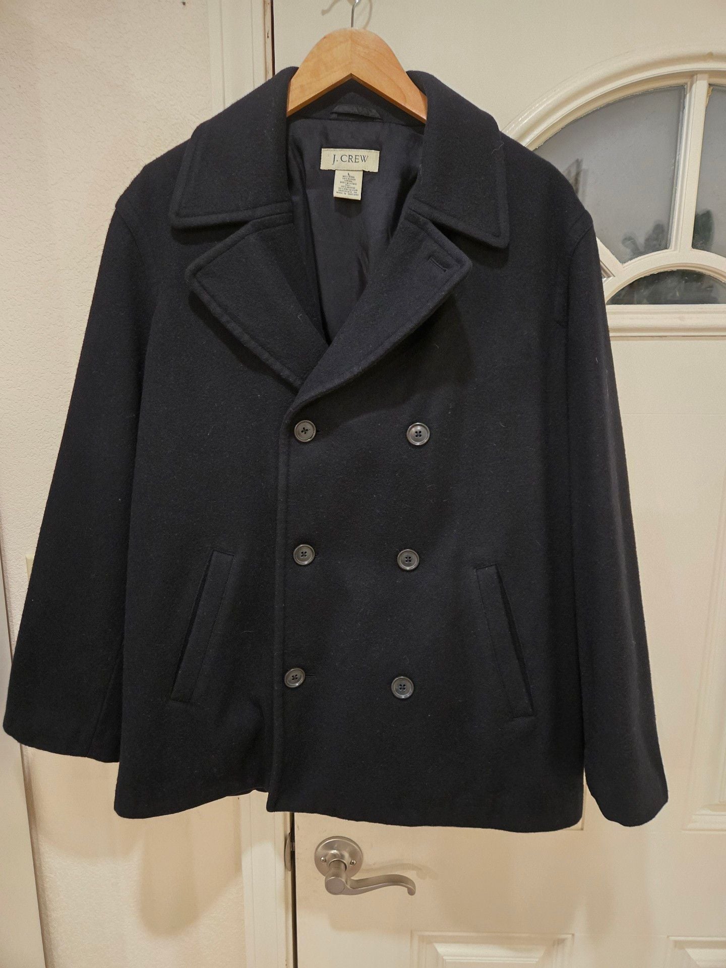 Men's J.Crew Peacoat Size L Black Wool Thinsulate Double Breasted 2
