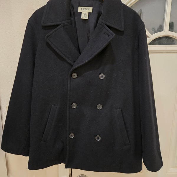 Men's J.Crew Peacoat Size L Black Wool Thinsulate Double Breasted