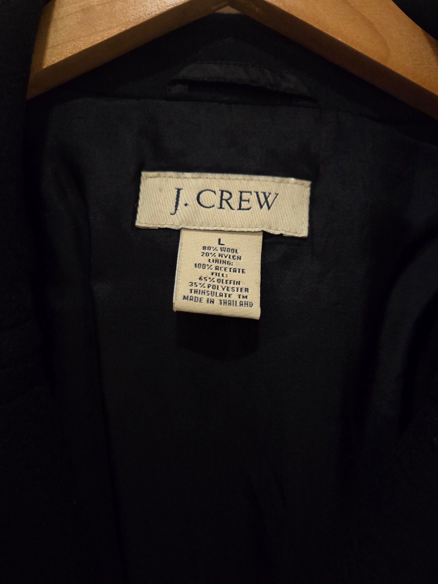 Men's J.Crew Peacoat Size L Black Wool Thinsulate Double Breasted 4