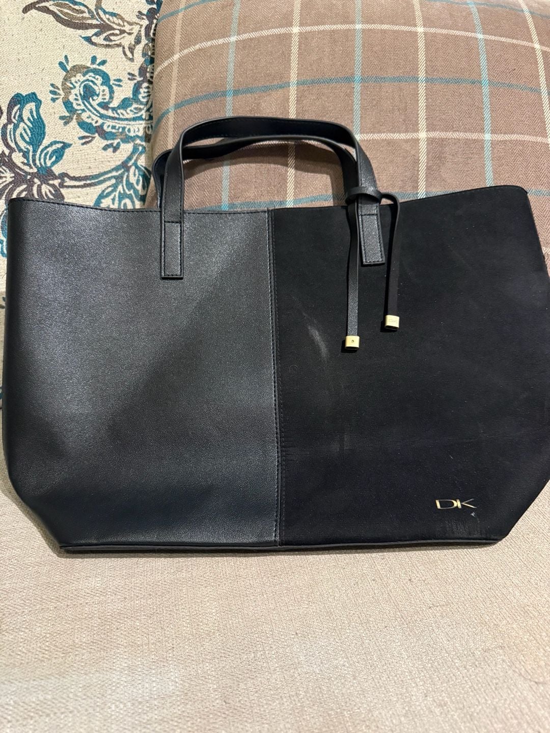 Donna Karan Black Two Tone Leather Suede Tote Bag 2