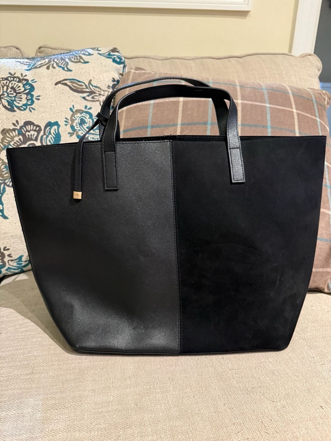 Donna Karan Black Two Tone Leather Suede Tote Bag 6