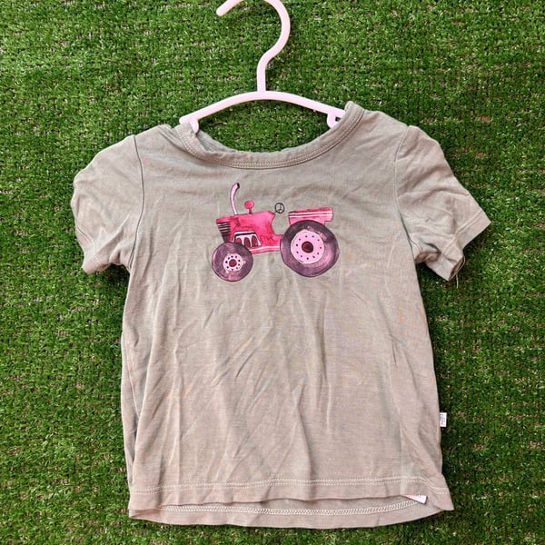 Posh Peanut Tractor Graphic Tee Size 3-6M Green Pink Short Sleeve Shirt