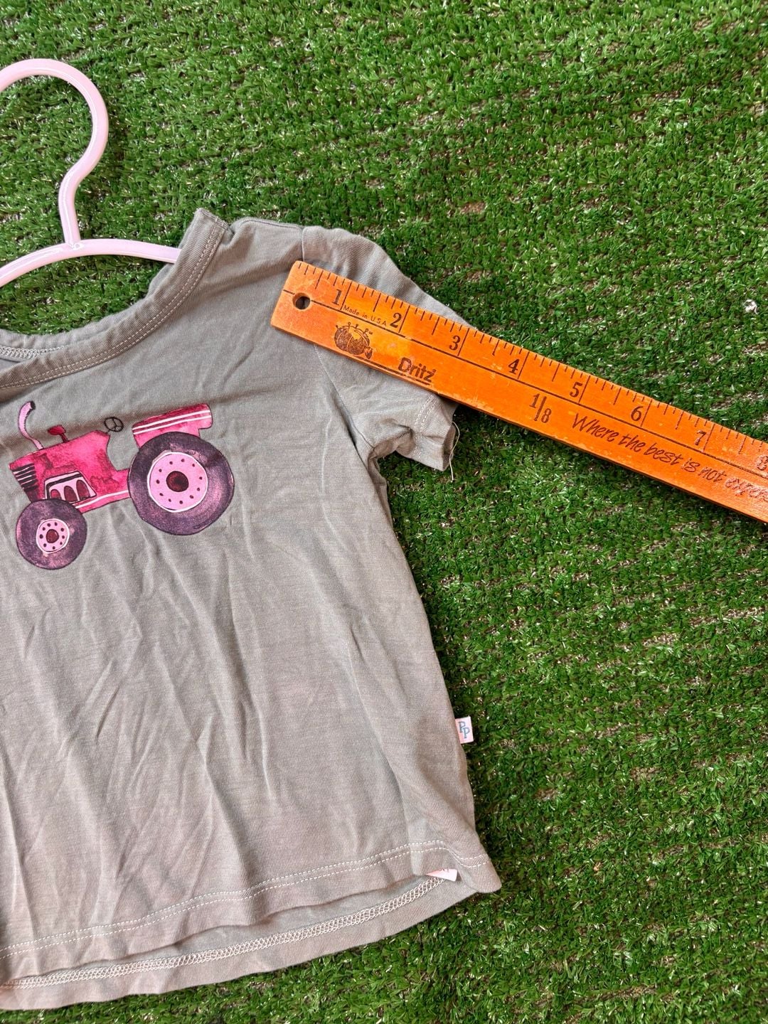 Posh Peanut Tractor Graphic Tee Size 3-6M Green Pink Short Sleeve Shirt 9