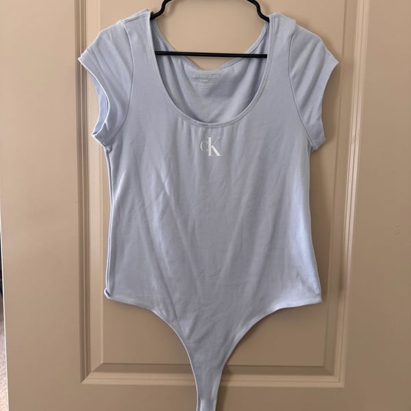 Calvin Klein Jeans Light Blue Short Sleeve Thong Bodysuit XL