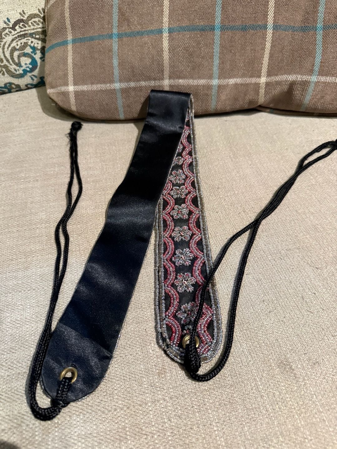 Vintage Beaded Strap with Black Satin Backing and Adjustable Cord 4