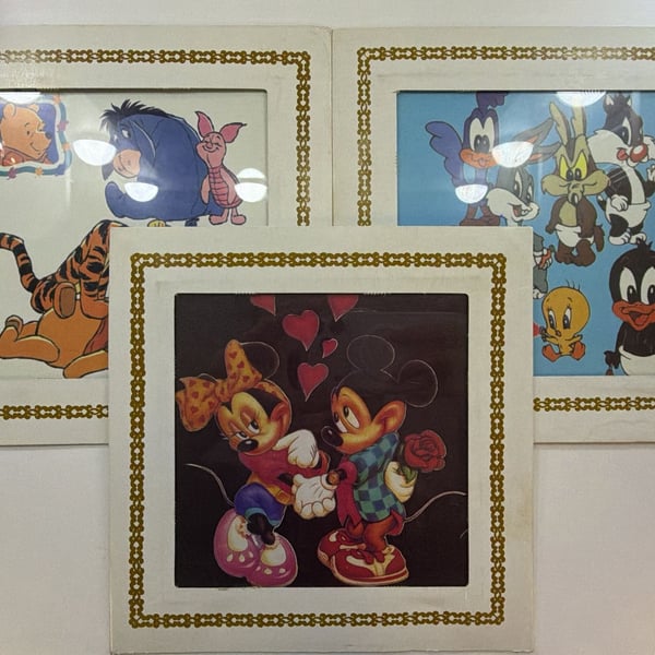 Vintage Cartoon Framed Art Set