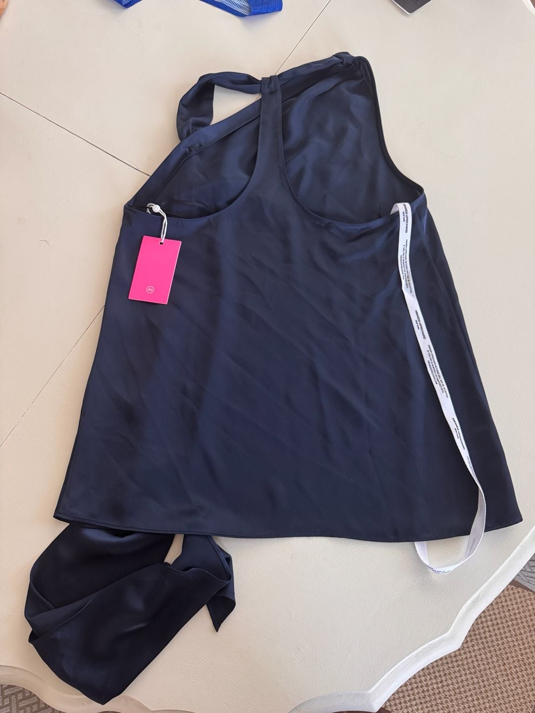 Amanda Uprichard Sonya Top in Navy Blue Metal Detail Halterneck Sleeveless 11