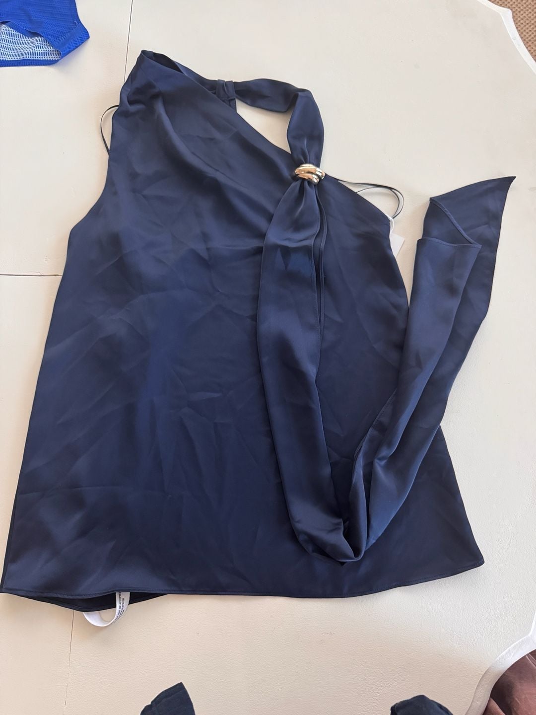 Amanda Uprichard Sonya Top in Navy Blue Metal Detail Halterneck Sleeveless 12