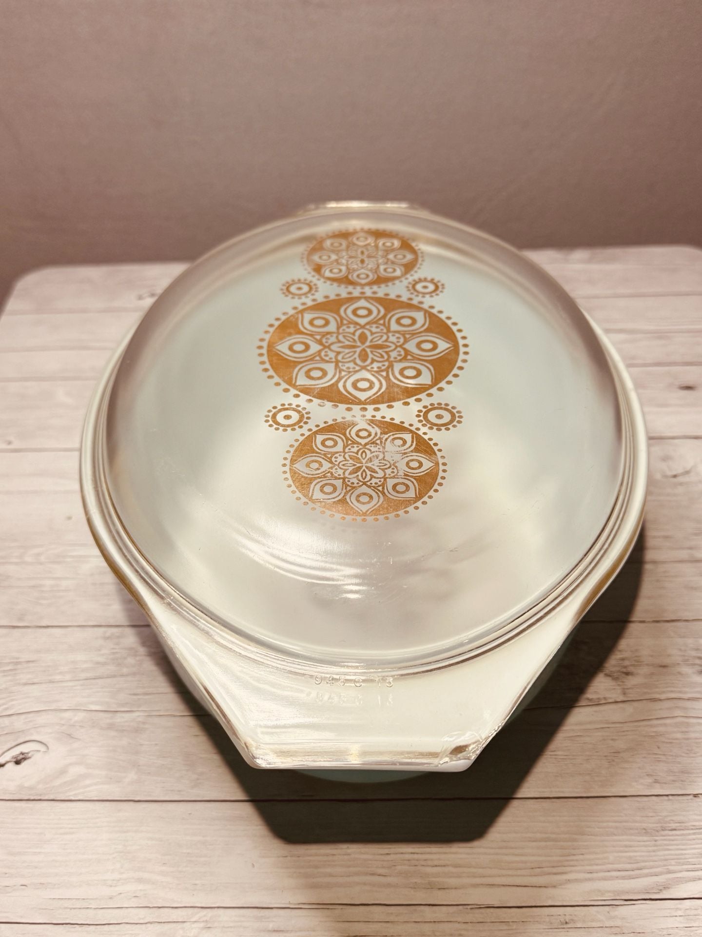 Vintage Pyrex Turquoise Snowflake Garland Casserole Dish with Glass Lid 2.5 Qt 2