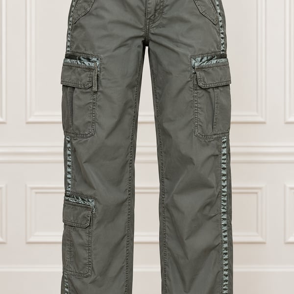 Y2K Abercrombie & Fitch Women’s 24 00S Cargo Pants Satin Trim Utility Green